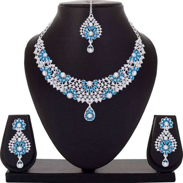 Alloy Rhodium Blue, Silver Jewel Set