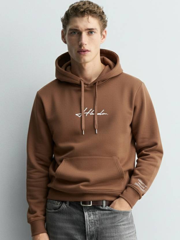 Men Full Sleeve Solid Hooded Sweatshirt